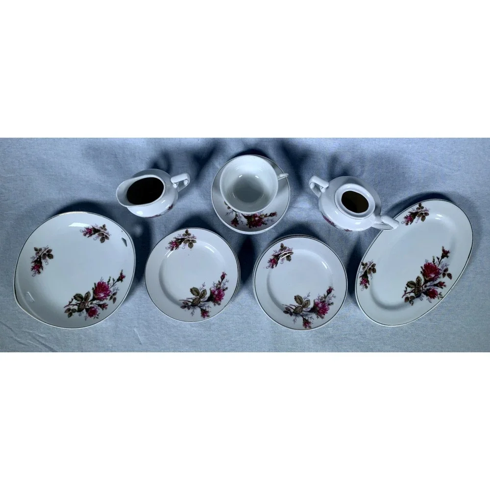 15 Pc Mini Porcelain Moss Rose Dish Set Hand Painted Gold Trim Japan